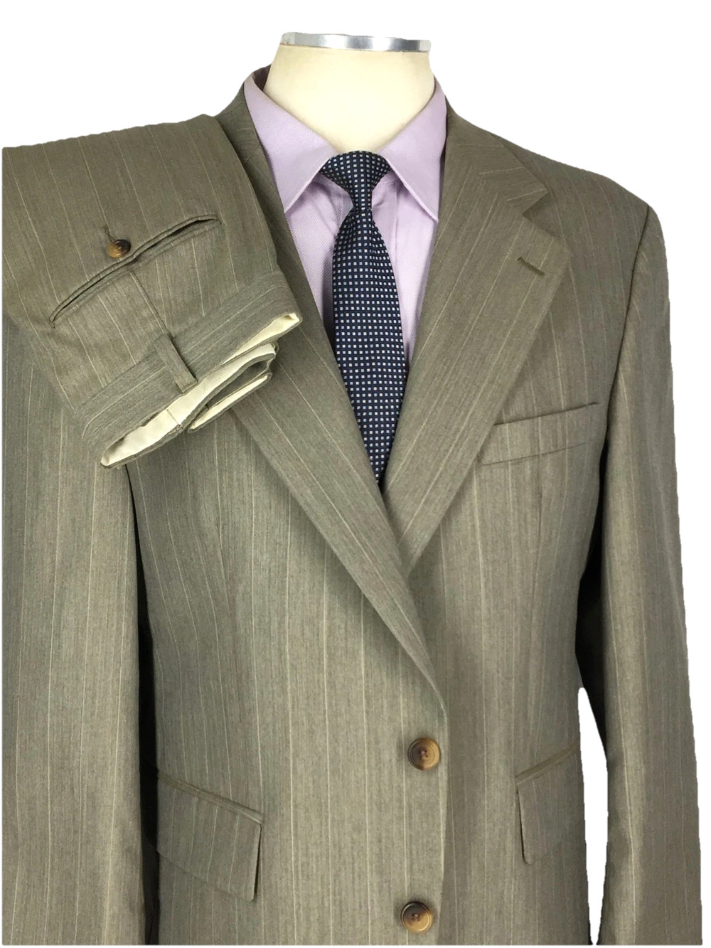 42S Chaps Ralph Lauren Mens Vintage 2 Button Wool Suit Taupe Beige Pants 36
